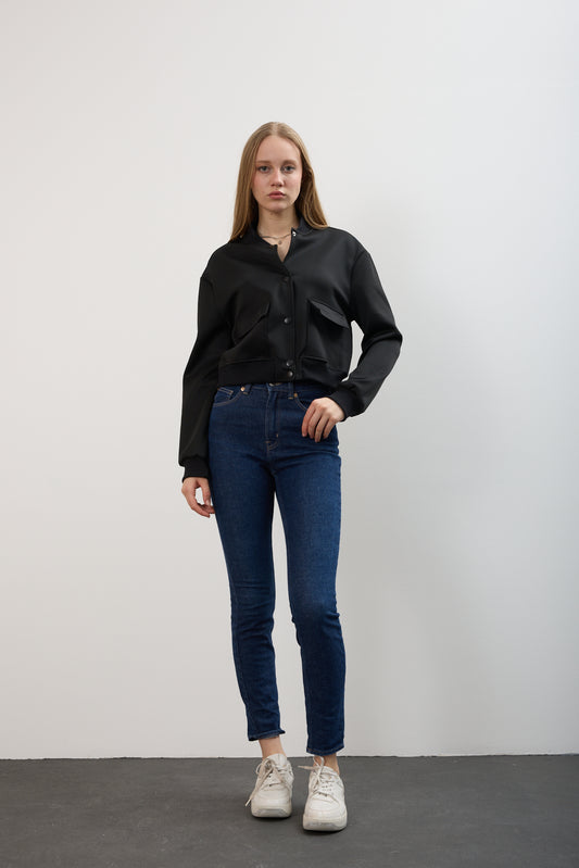 Dalgıç Kumaş Çift Cepli Bomber Ceket