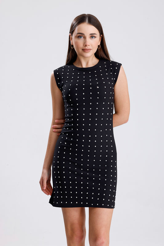 Kadın Taşlı Otttoman Kumaş Elbise