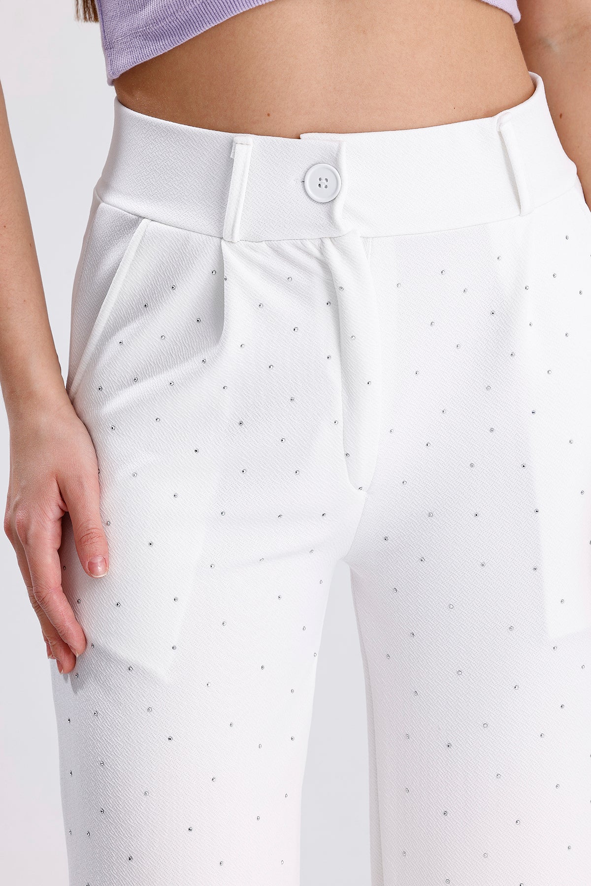 Beyaz Taşlı Palazzo Pantolon