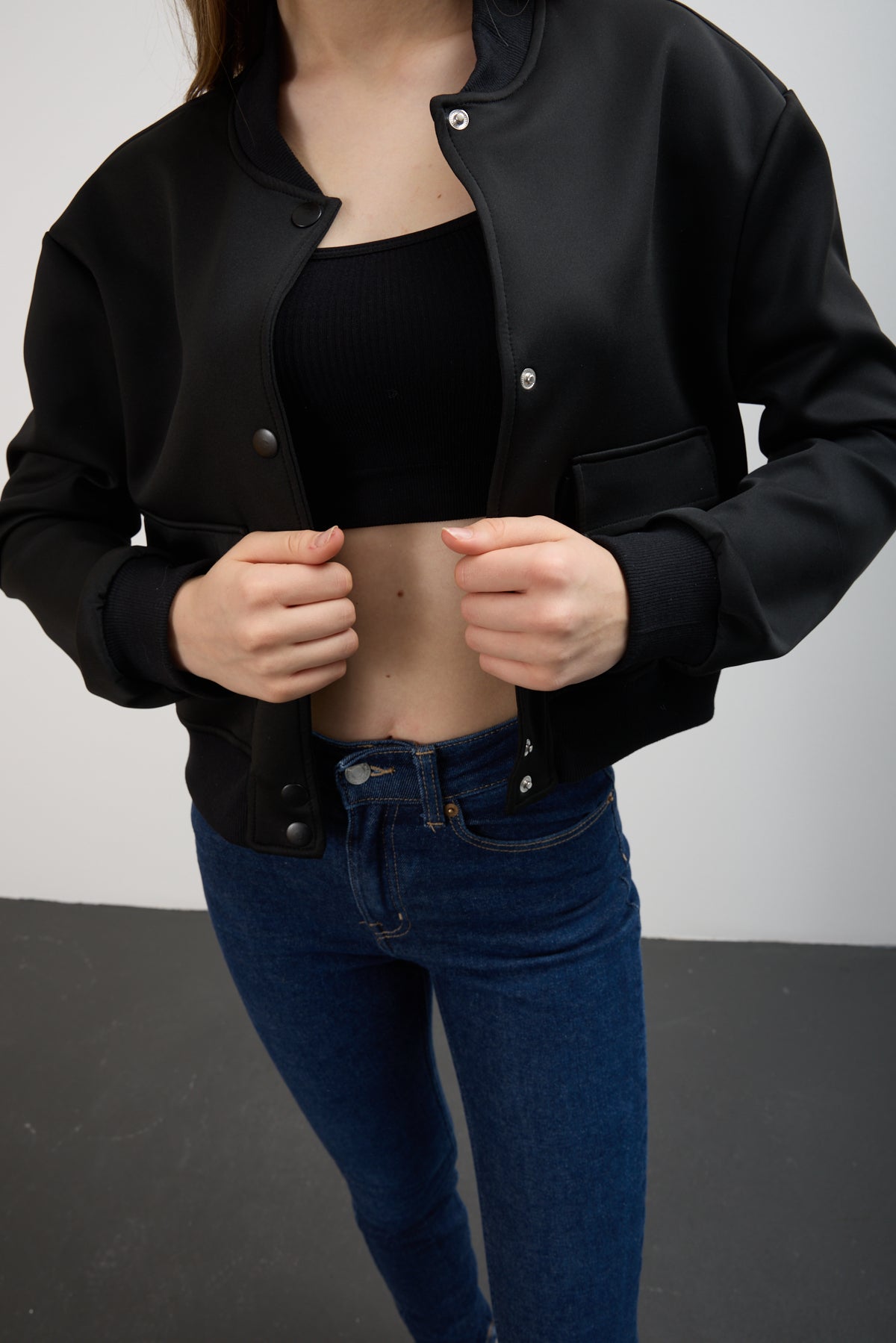 Dalgıç Kumaş Çift Cepli Bomber Ceket