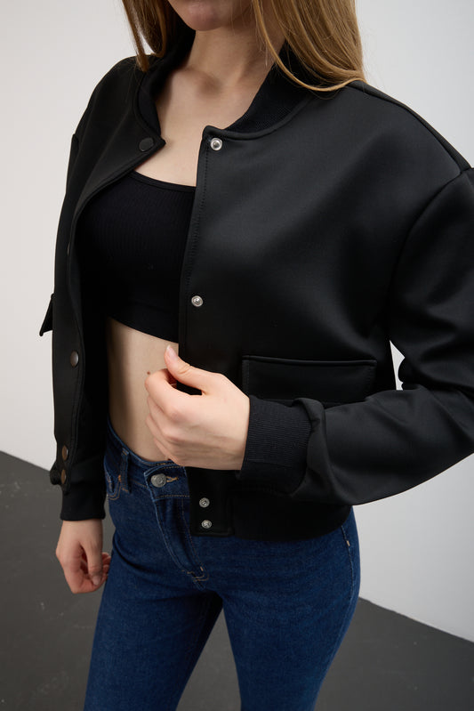 Dalgıç Kumaş Çift Cepli Bomber Ceket