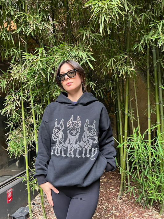 Siyah Taşlı Kapüşonlu Oversize Sweatshirt