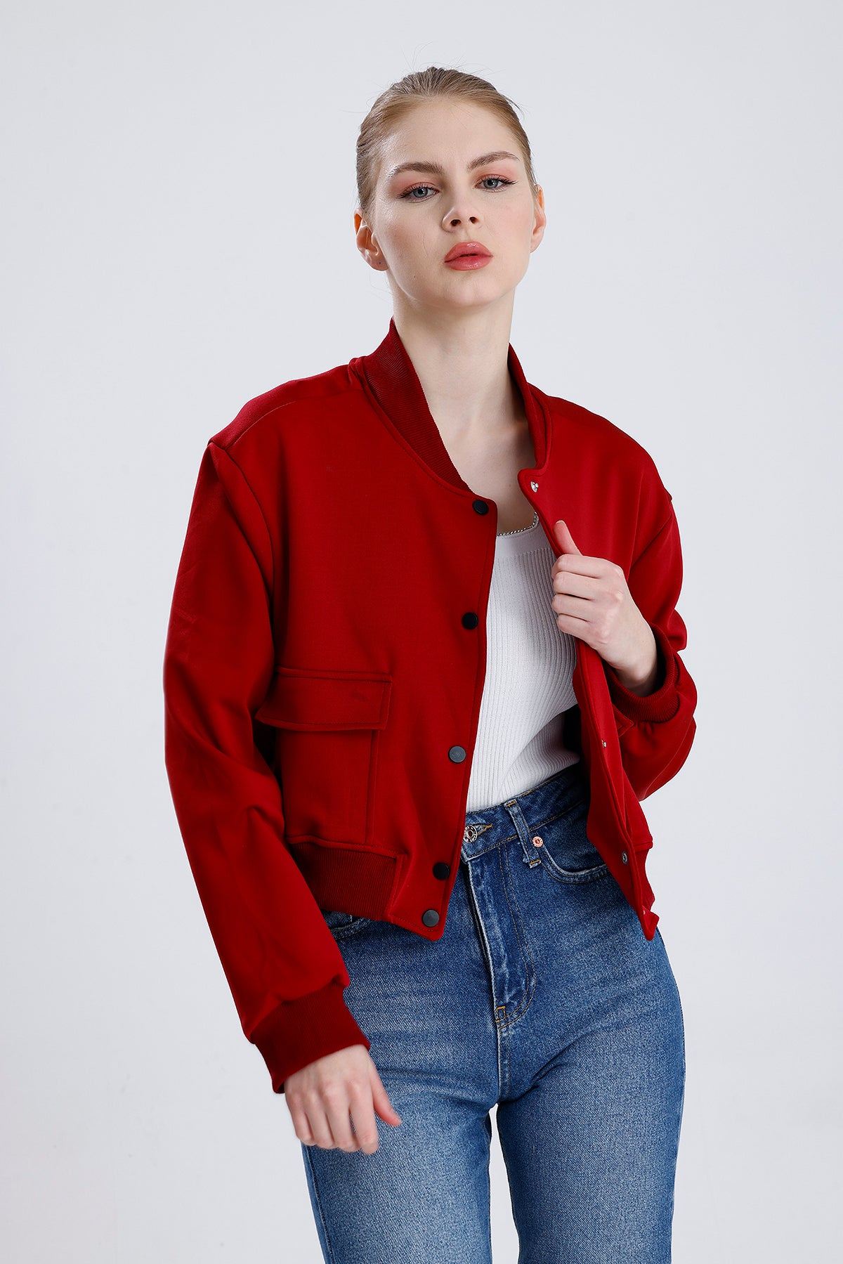 Dalgıç Kumaş Çift Cepli Bomber Ceket