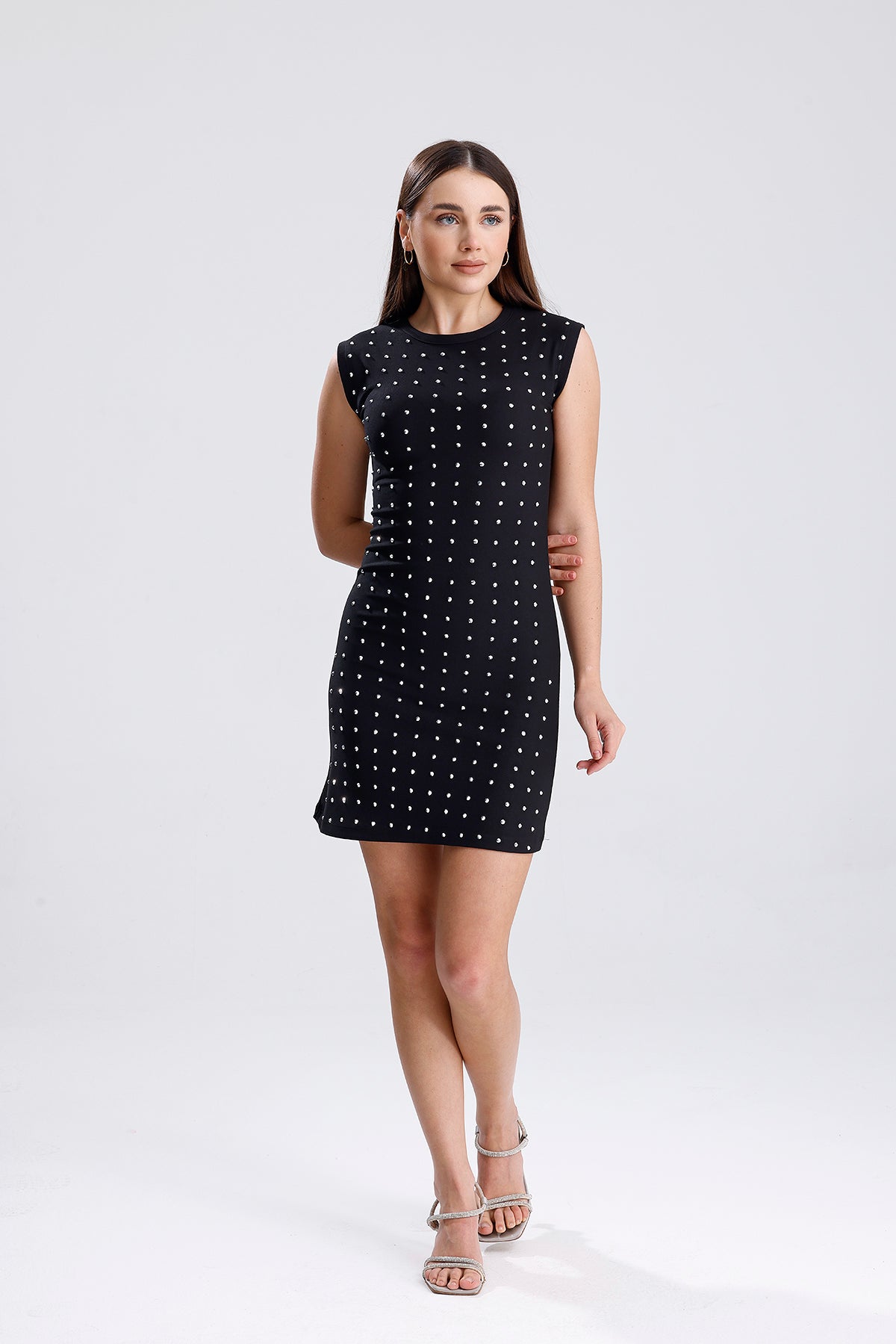 Kadın Taşlı Otttoman Kumaş Elbise