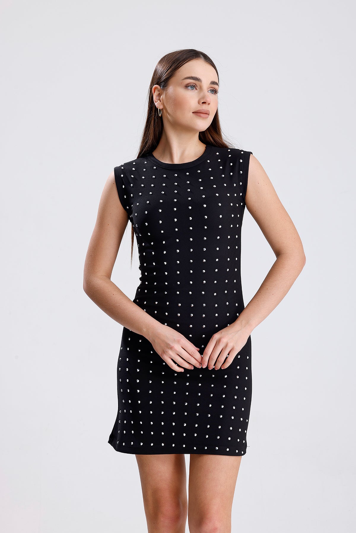 Kadın Taşlı Otttoman Kumaş Elbise