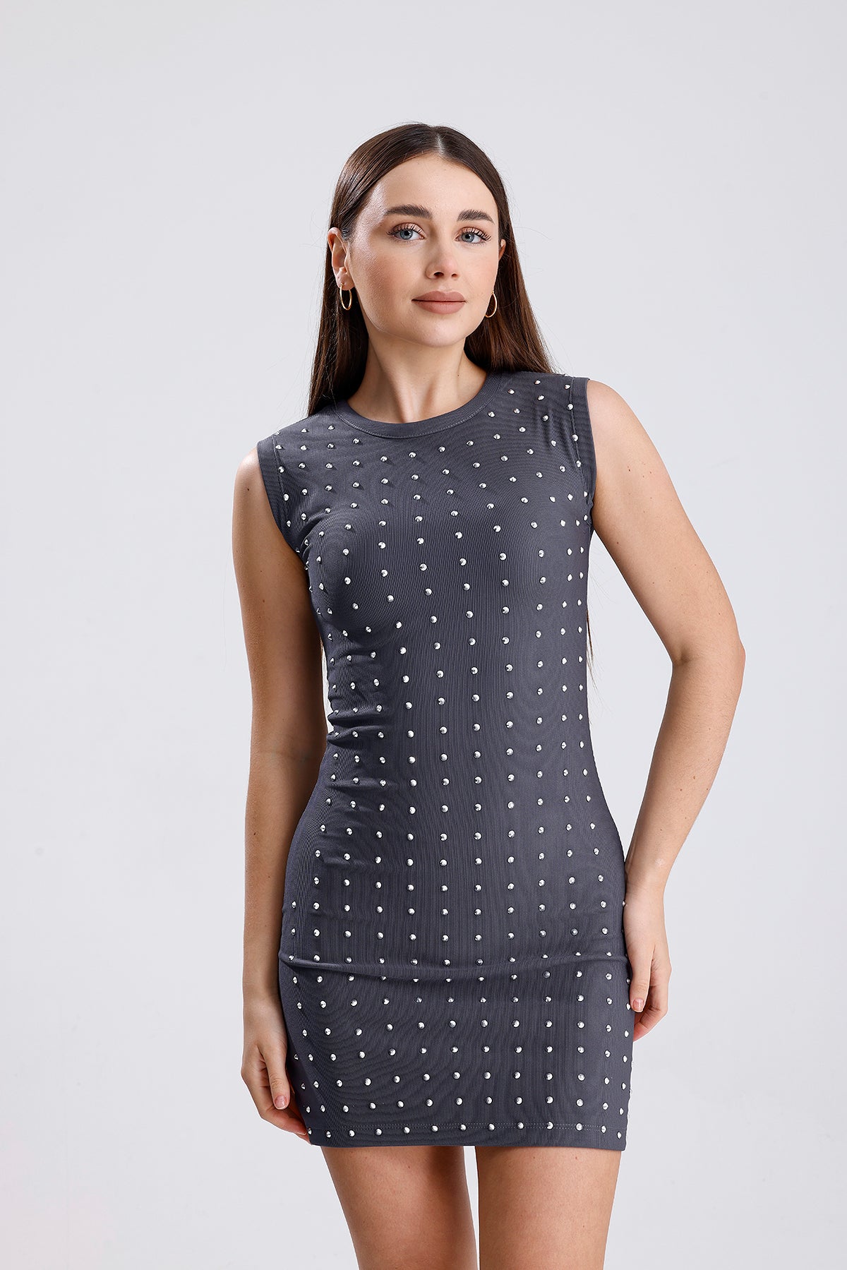 Kadın Taşlı Otttoman Kumaş Elbise