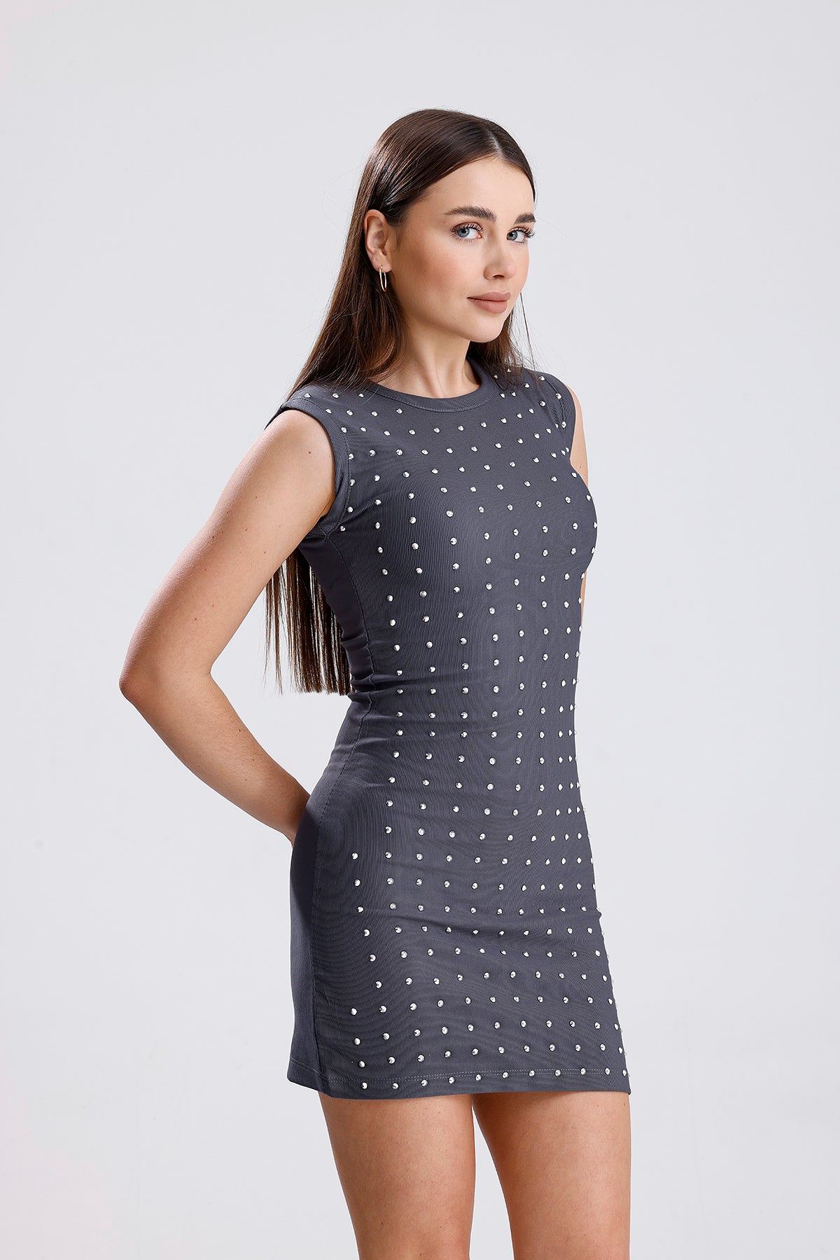 Kadın Taşlı Otttoman Kumaş Elbise