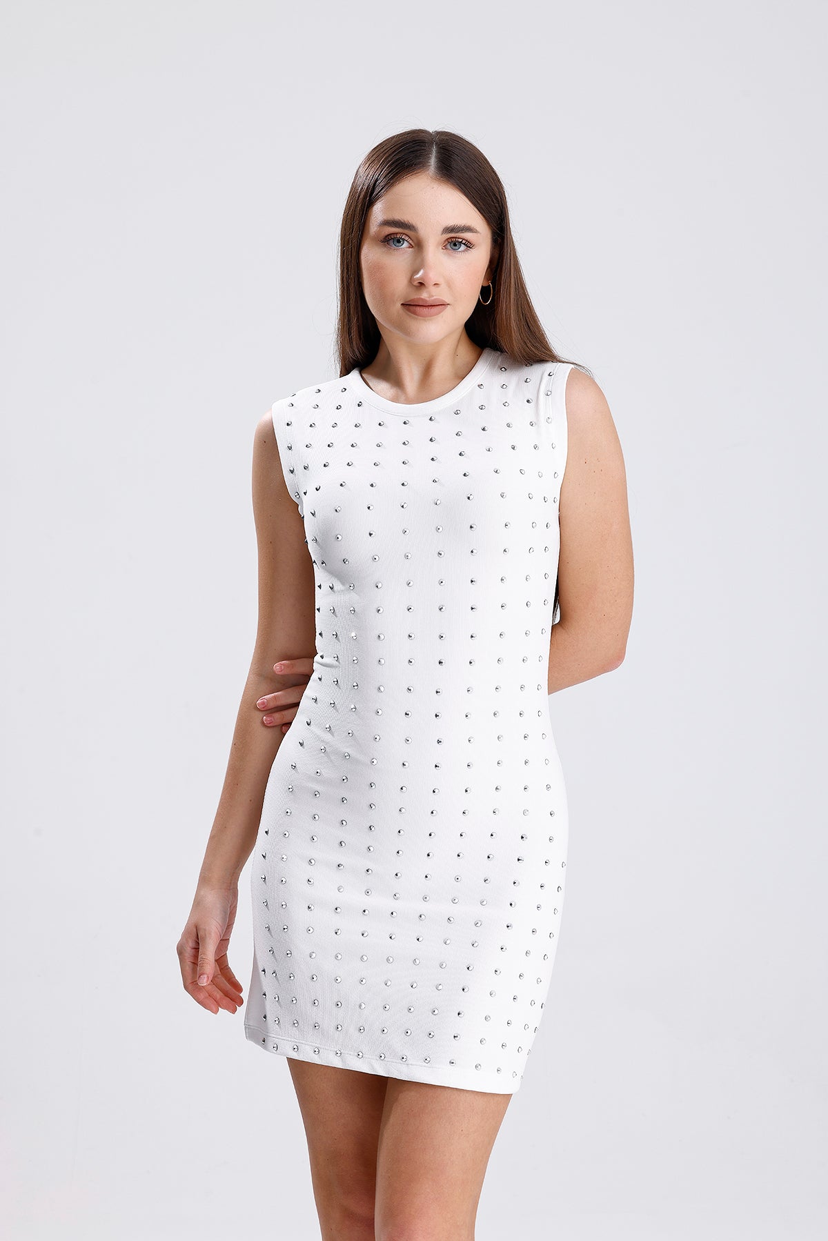 Kadın Taşlı Otttoman Kumaş Elbise