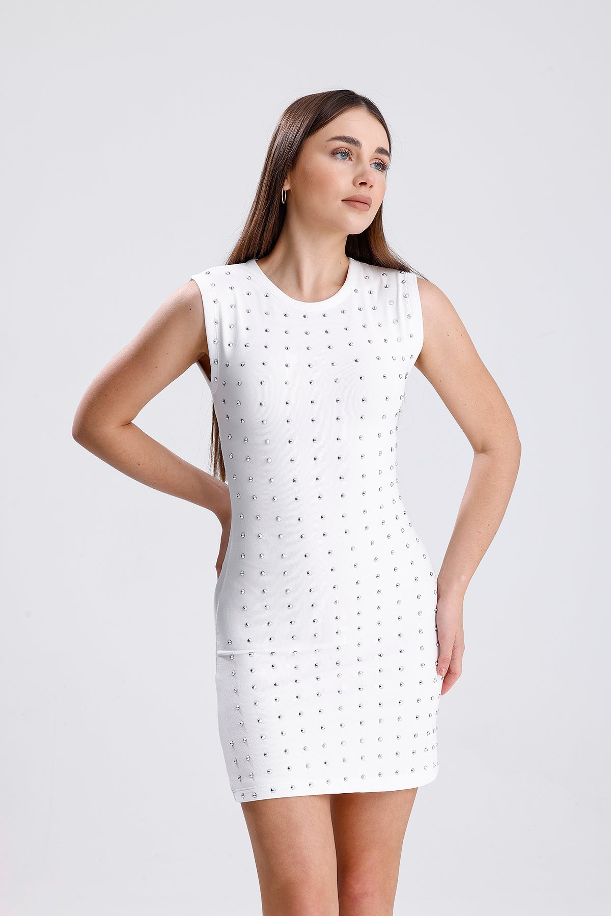 Kadın Taşlı Otttoman Kumaş Elbise