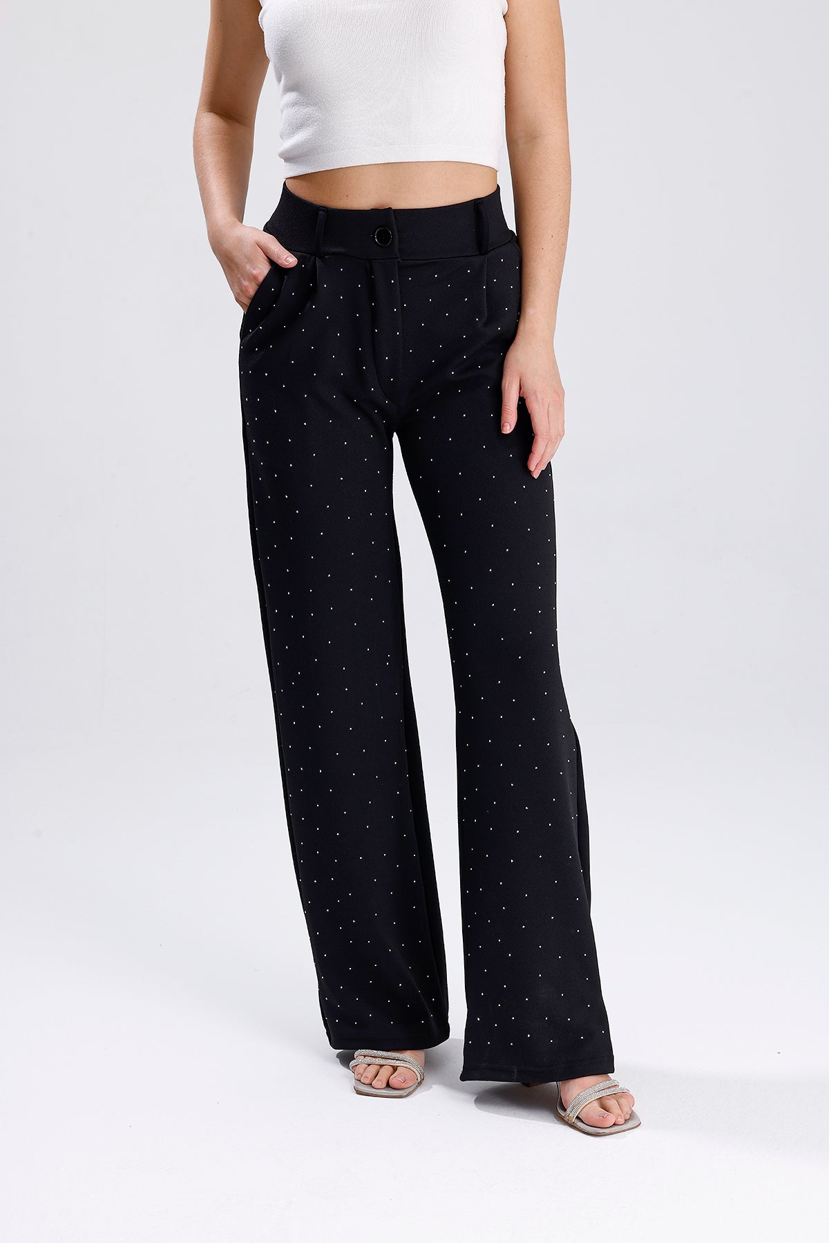 Siyah Taşlı Palazzo Pantolon