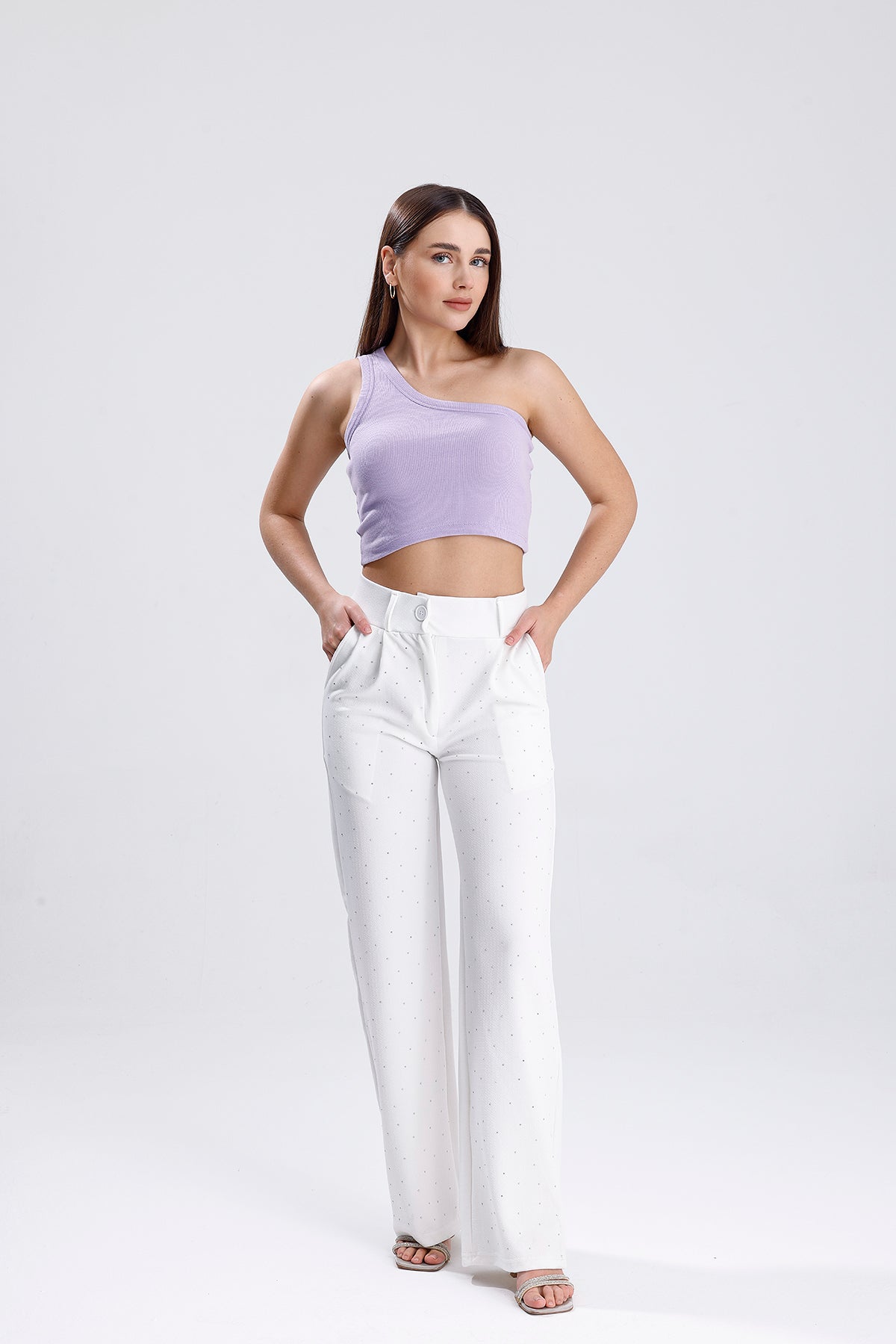 Beyaz Taşlı Palazzo Pantolon