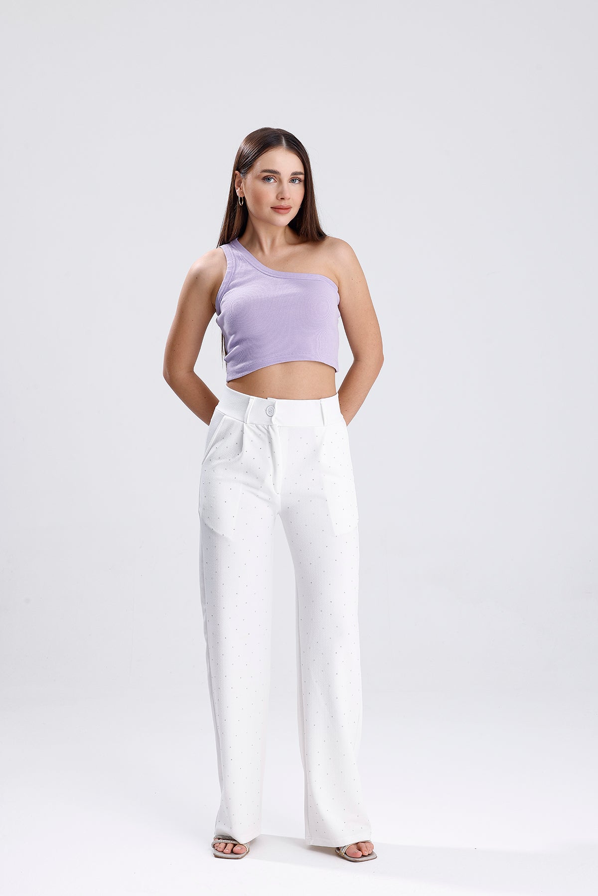 Beyaz Taşlı Palazzo Pantolon
