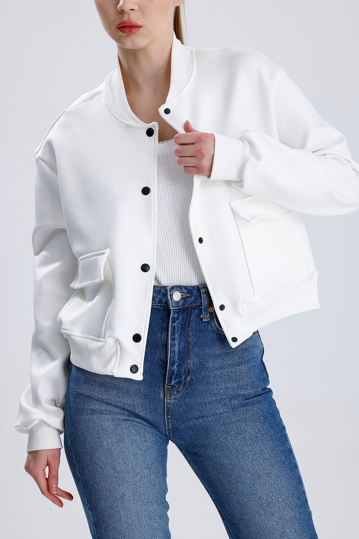 Dalgıç Kumaş Çift Cepli Bomber Ceket