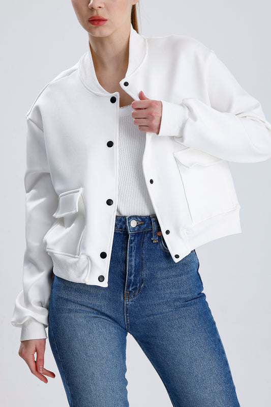 Dalgıç Kumaş Çift Cepli Bomber Ceket