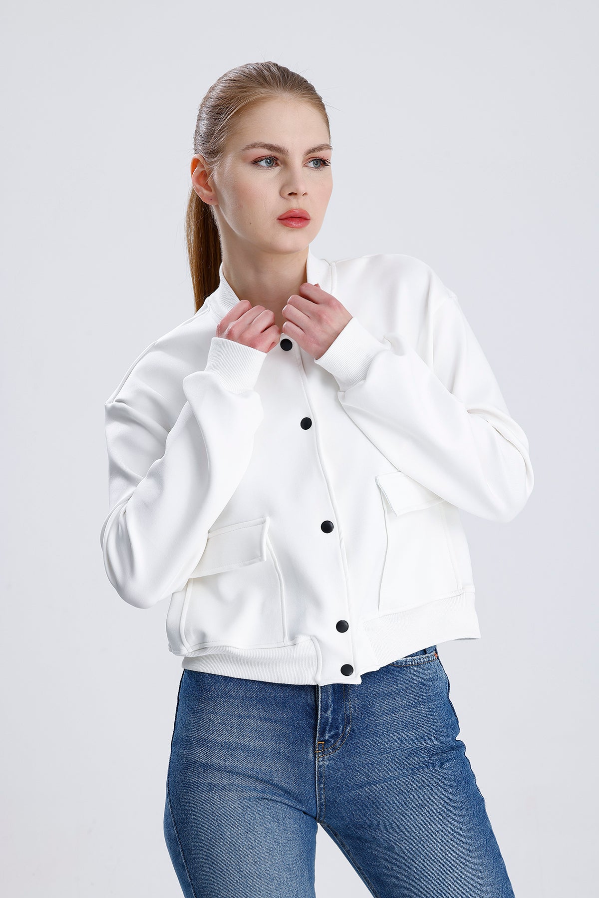 Dalgıç Kumaş Çift Cepli Bomber Ceket