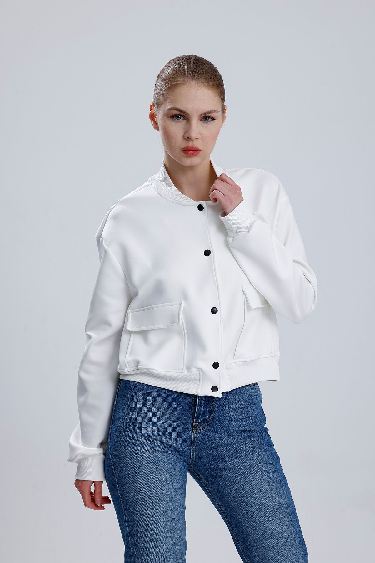 Dalgıç Kumaş Çift Cepli Bomber Ceket