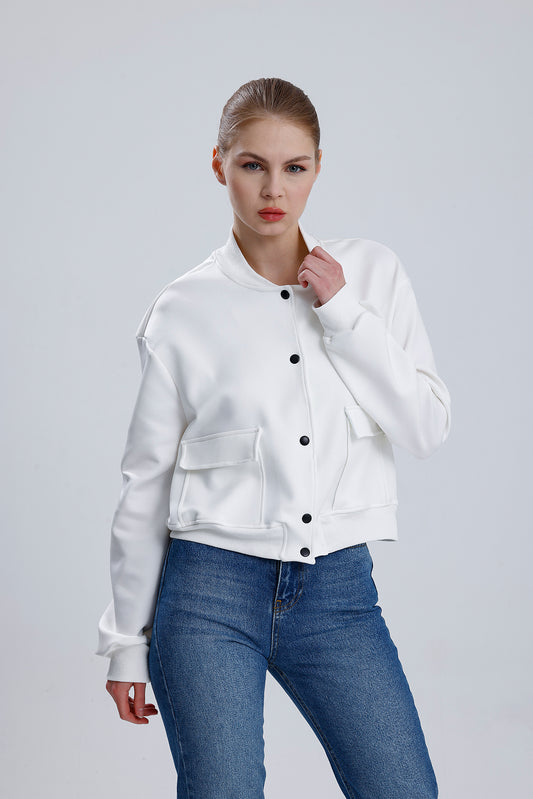 Dalgıç Kumaş Çift Cepli Bomber Ceket