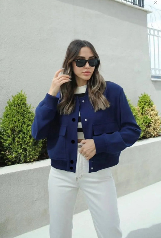 Dalgıç Kumaş Çift Cepli Bomber Ceket